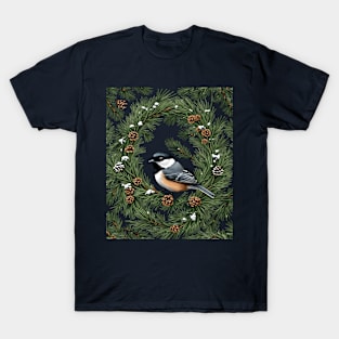 Maine Black Capped Chickadee With Pine T-Shirt